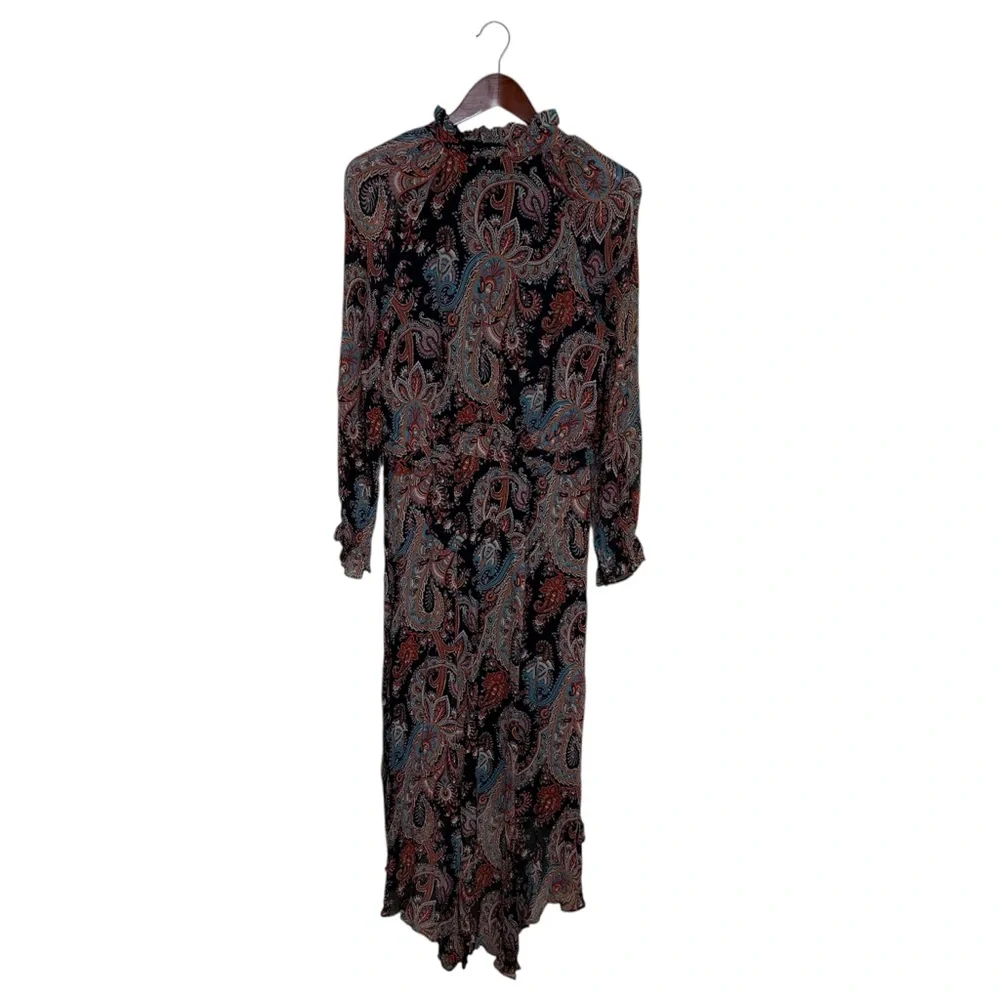 Banana Republic X Olivia Palermo Paisley 100% Silk Dark Boho Midi Dress Witchy - Picture 10 of 13